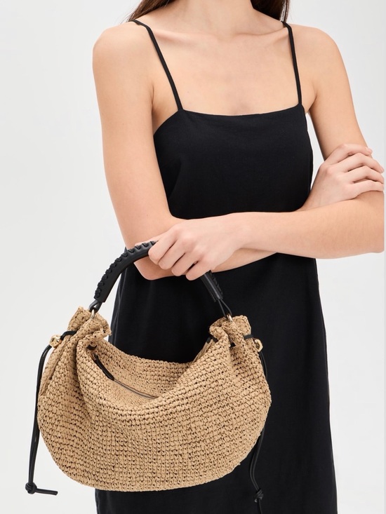 Madewell Handbags - Madewell The Camren Gathered Shoulder Bag in Natural Straw and Leather Trim